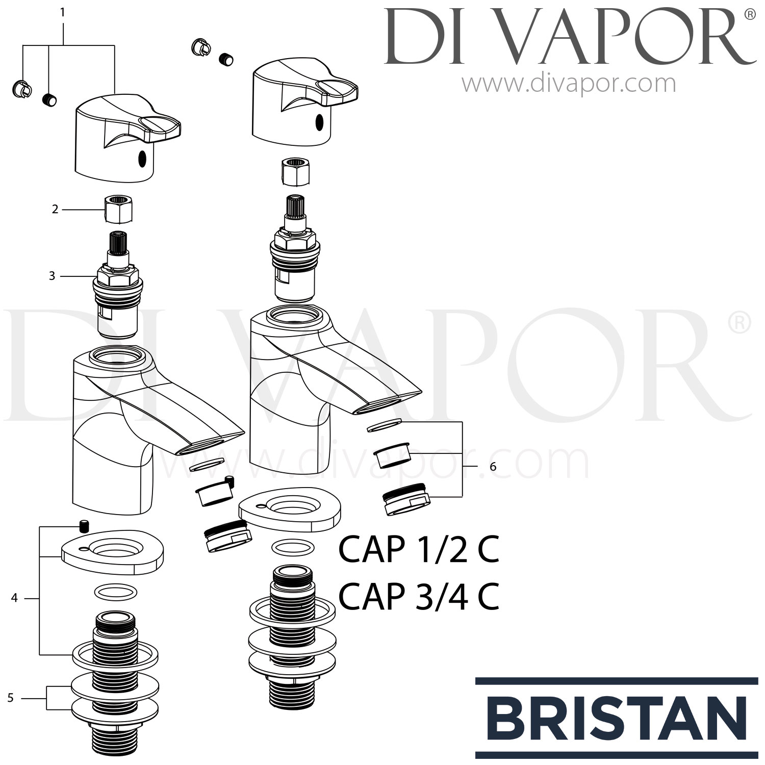 Bristan CAP 3/4 C Capri Bath Taps Spare Parts